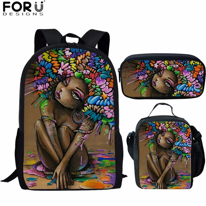 FORUDESIGNS/первичный рюкзак для студентов с черным принтом для девочек в африканском стиле, 3 шт., школьные сумки для детей, рюкзак для девочек - Цвет: Z4898CGK