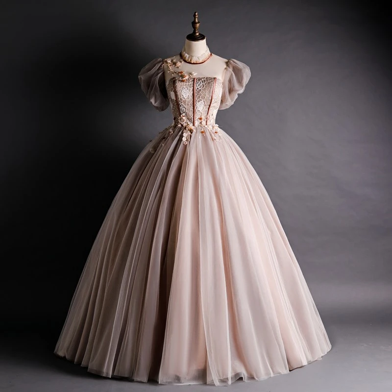 2022 Vintage Lace Part Prom Dress High Neck Sweet 16 Quinceanera Dresses  Ball Gown Vestidos De 15 Anos Quinceanera 2022 - Quinceanera Dresses -  AliExpress