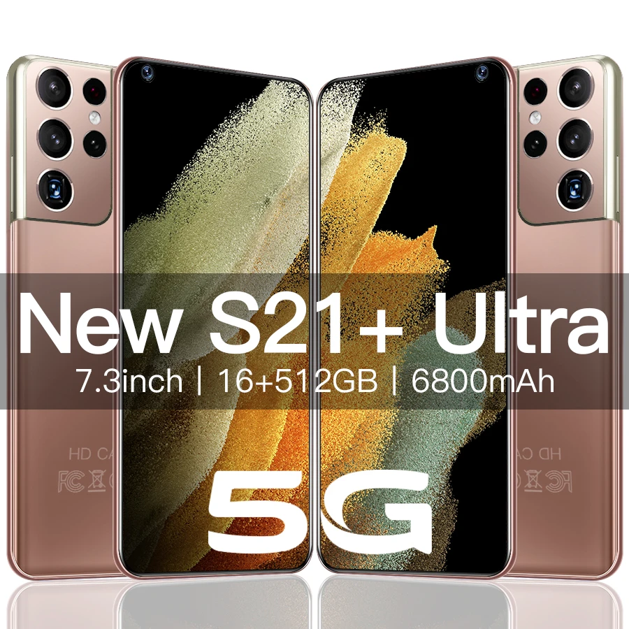 S21+ Ultra Smartphone 7.3 Inch 512GB 6800mAh 48MP 5G Network Unlock Mobile Phones Cell Phone Celular Global Version top android cell phones