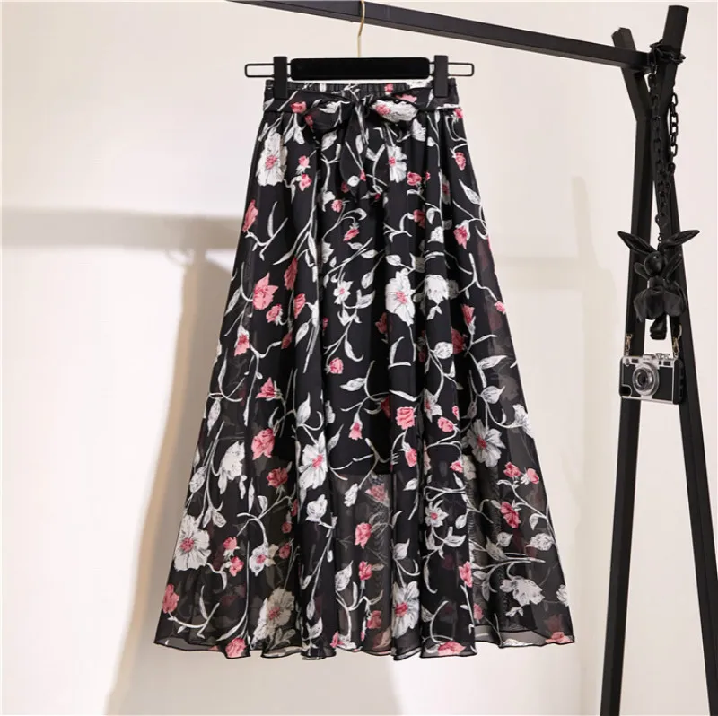 hoop skirt TFETTERS 22 Color Chiffon Floral Long Skirt Spring/summer 2020 New Bohemian Skirt  Long High Waist Beach Skirt Womens Clothing white denim skirt Skirts