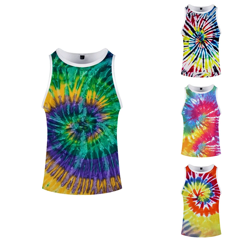 

Summer Fashion Tie-Dye Colorful Costume Homme 3d Bodybuilding Tank Top Sleeveless Hip Hop Men Women Clothing Fitness 3D Vest 4XL