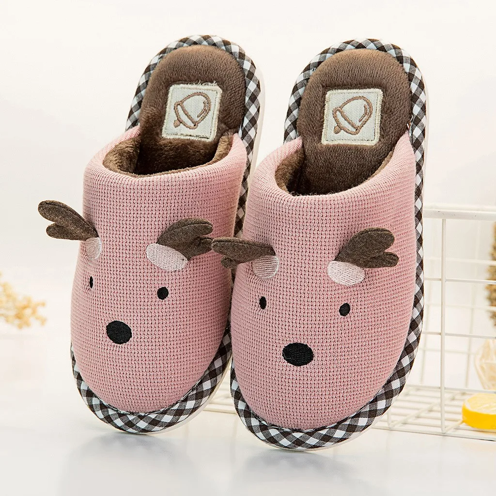 Детский симпатичный мультяшный олень для маленьких мальчиков и девочек; зимние теплые домашние тапочки; Повседневная обувь; слипоны из хлопка; симпатичная обувь для малышей