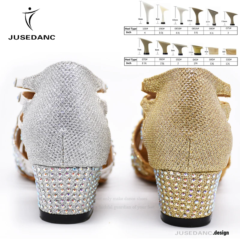 Ballroom Dance Shoes Women Rhinestone Dance Shoes Tango Dance Shoes Salsa Latin Shoes Middle Heel Silver Gold JuseDanc 5