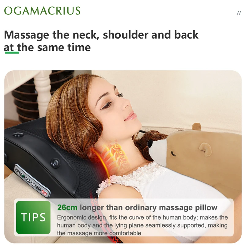Ogamacrius 3 in 1 Newest  Massage Pillow Neck  Waist Shoulder Black  Electric Healthy Home Full Body Shiatsu Massager