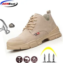 DEWBEST защитные рабочие ботинки со стальным носком, противоскользящие, стальные, ПРОКАЛЫВАЮЩИЕ, Классические мужские ботинки из натуральной кожи