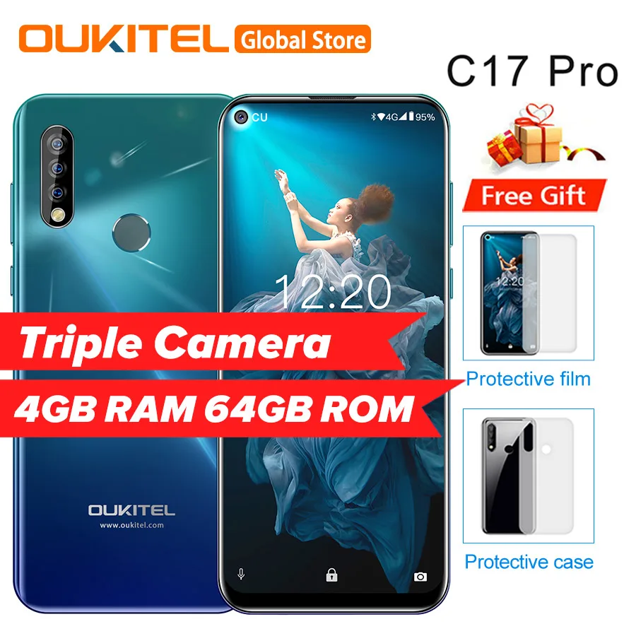 OUKITEL C17 Pro 6,3" 19,5: 9 Android 9,0 мобильный телефон MTK6763 Восьмиядерный 4 Гб ОЗУ 64 Гб ПЗУ двойная задняя Тройная камера 4G LTE смартфон