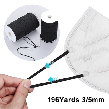 

196Yards 3/5mm Black Elastic Rope Band Face Mask Ear Hanging DIY Making Mask String Headband Ribbon Waistband