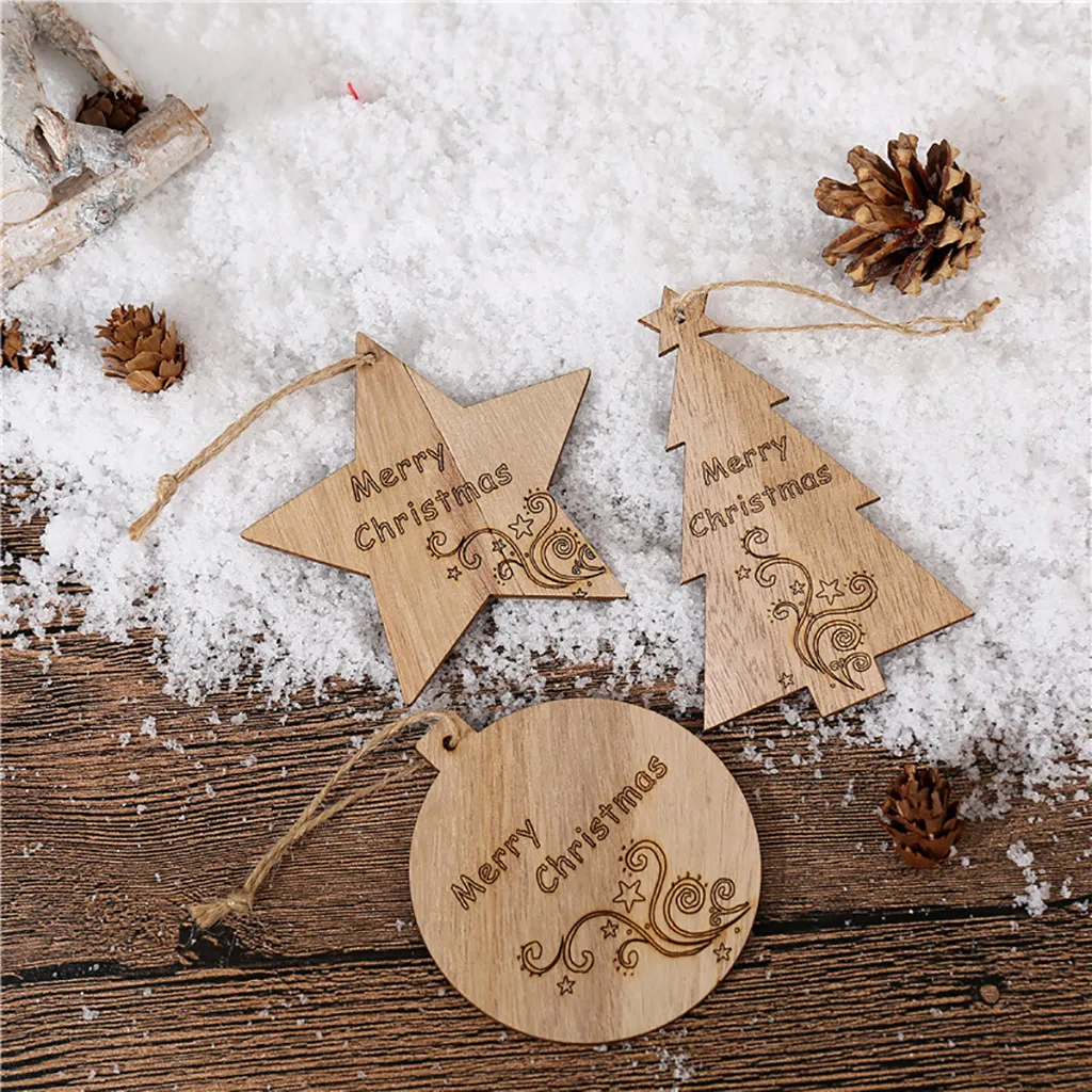 3PC Christmas Decorations Mini Cute Natural Wood Slices Tree Ornaments Props Craft Kit Star Home Decor | Дом и сад