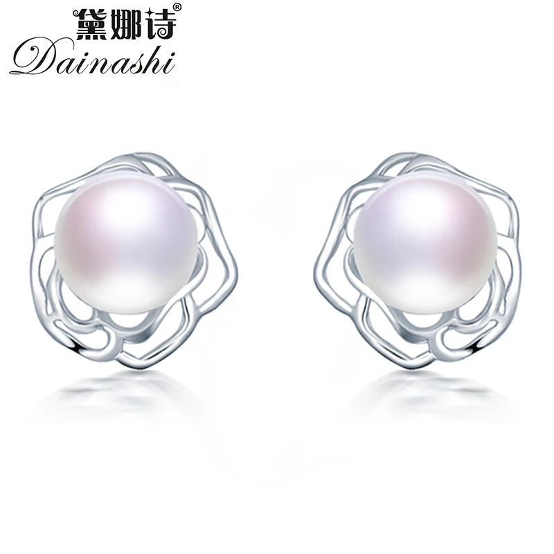 Dainashi, модные, 925 пробы, серебряные, цветочные серьги для женщин,, натуральный пресноводный жемчуг, серьги-гвоздики