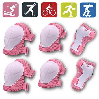 

Kids Protective Gear Knee Pads And Elbow Pads - 6 In 1 Set With Wrist Guard And Adjustable Strap For Skating Cycling Skateboard