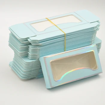 

wholesale 50/100pcs paper false eyelash packaging box lash boxes packaging custom logo faux cils 25mm mink eyelashes Blue case