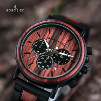 

BOB BIRD Wood Quartz Men Watches Chronograph Sport Watch Clock for Gentle Male Students 2020 Luxury Wristwatch Relogio masculino