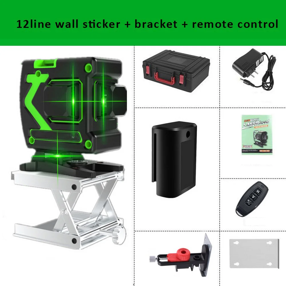

Laser Level 12 Lines 3D Level Self-Leveling 360 Horizontal And Vertical Cross Super Powerful Green Laser Level Waterproof