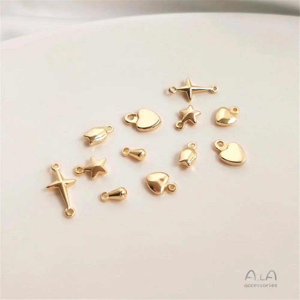 14K 금 도금 5 뾰족한 별, 복숭아 하트, 물방울 꼬리 체인 펜던트, DIY 첫 장식, 작은 액세서리