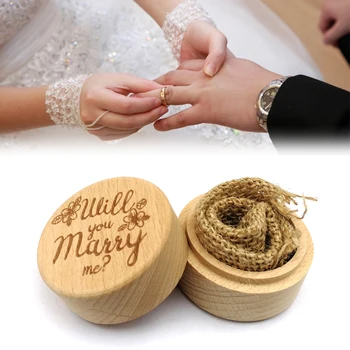 

Delicate Wood Round Wedding Ring Box Container Will You Marry Me
