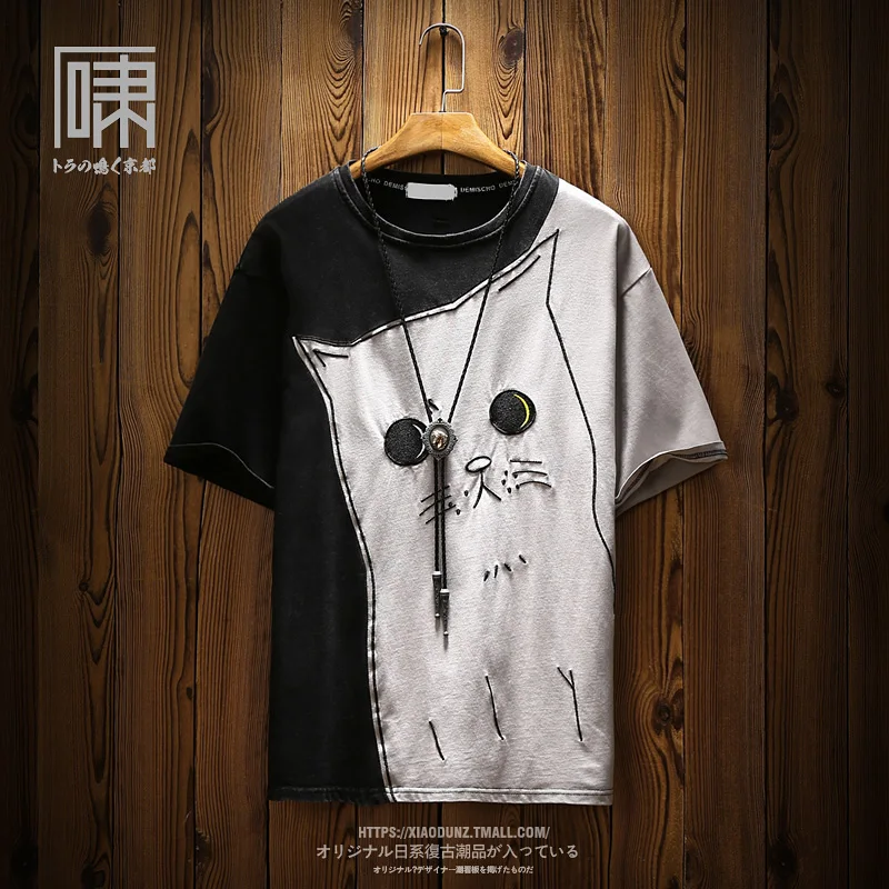 

Summer Cat Embroidery Short Sleeve Tshirt Men Cotton Street Anime Mens Japanese T Shirts Oversize Tshirt Men Slim Fit New II50DX