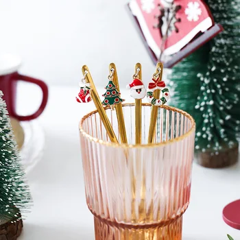 

6pcs Home Kitchen Dessert Spoon Stainless Steel New Year Gift Stirring Coffee Scoop Universal Easy Clean Christmas Decoration