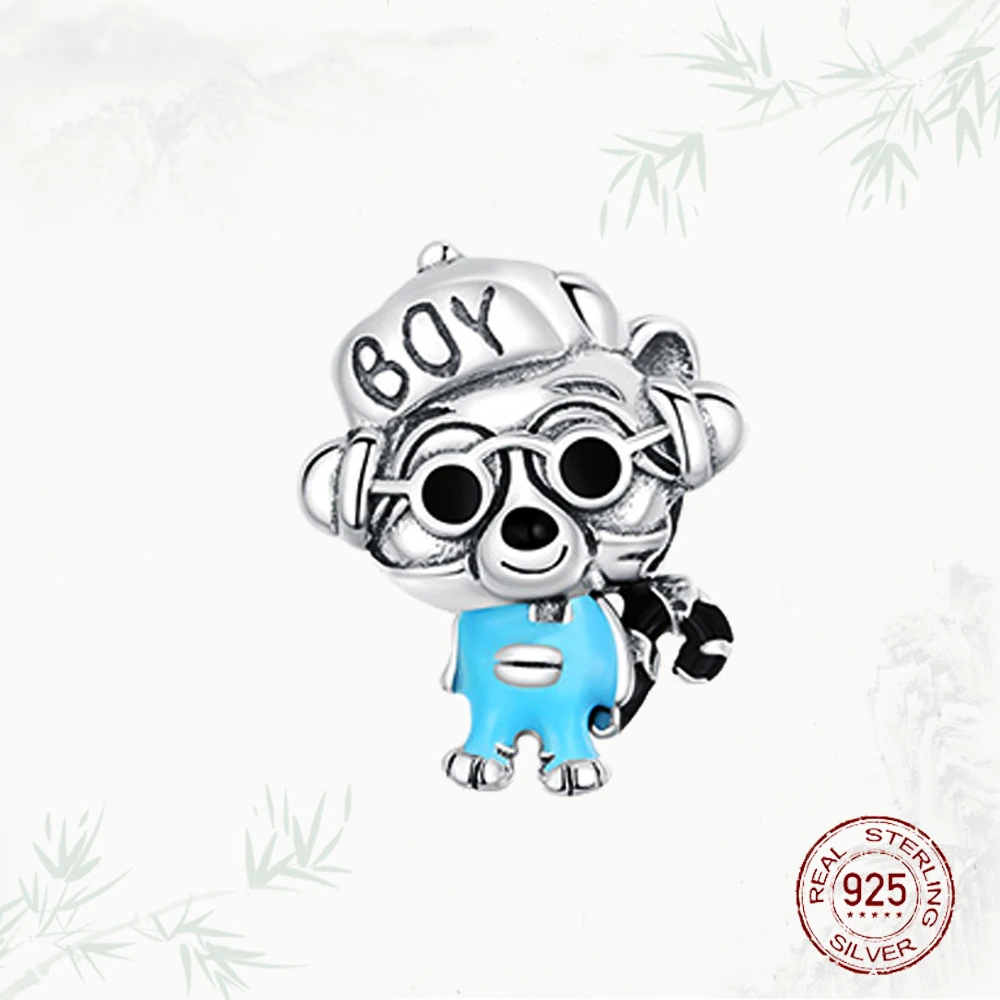 

925 Sterling Silver exquisite DIY jewelry making retro hip hop raccoon suitable for original bracelets and bangles
