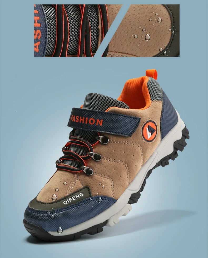 Kids Sneakers Outdoor Waterproof Hiking Shoes Comfortable Non-slip Casual Shoes For Boys Leather Warm Sport Shoes Autumn Winter