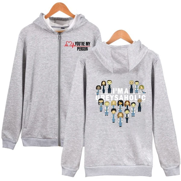 Серый GREYS Anatomy с застежкой-молнией толстовка с капюшоном GREYSAHOLIC Толстовка Sweattershirt GREYS Anatomy подарки худи Толстовка с капюшоном - Цвет: Серый