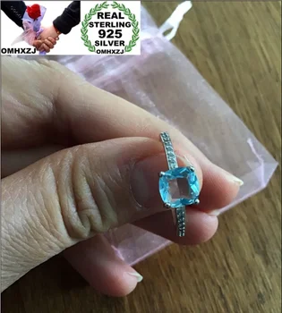 

OMHXZJ Wholesale European Fashion Woman Man Party Wedding Gift Various Colors Square AAA Zircon 925 Sterling Silver Ring RR37