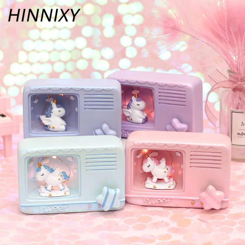 Hinnixy Смола Музыка ночник Светодиодная лампа Единорог Фламинго прикроватный