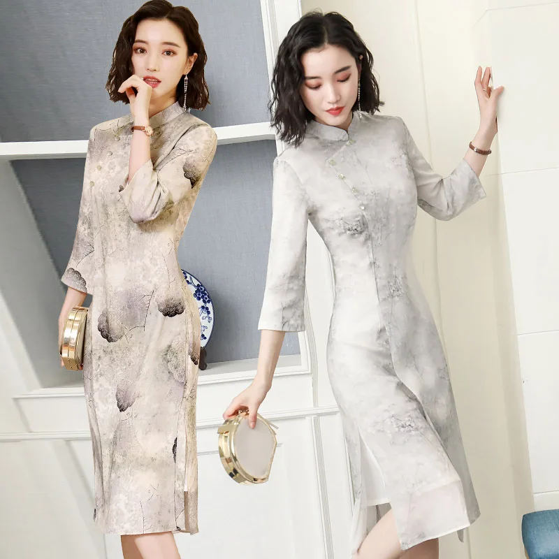 Белое летнее платье в китайском стиле, винтажное женское Короткое платье Qipao, классическое сценическое шоу, элегантное женское платье-Ципао, размер M-XXXL