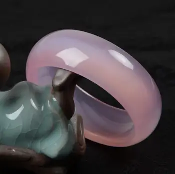 

Natural pink pulp agate Jade bracelet natural ice flowers hibiscus jade bracelet widening thickened jade agate bracelet