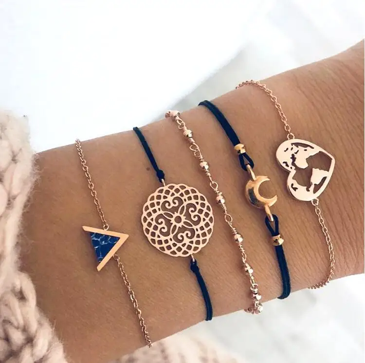 16 Горячие смешанные стили Boho кисточкой лист слон Черепаха Фатима хамса луна сердце оболочки ручной работы очаровательные браслеты женские ювелирные браслеты - Окраска металла: 16