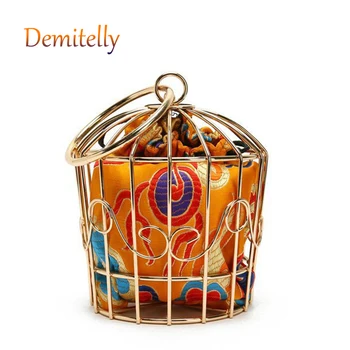 

Personalized Hollow Metal Cage Shoulder Messenger Bag New Design Satin Tassel Handbag Evening Bag Purse Unique Party Bag