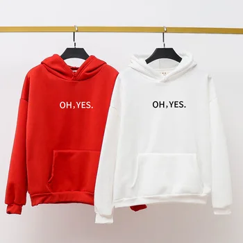 

OH YES Fashion Hoodies Women Corduroy Long Sleeves Letter Harajuku Print Light Pink Pullovers Tops O-neck Sweatshirt 16 Styles