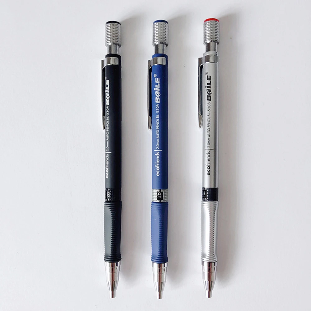 

2Pcs Mechanical Pencil, 2.0mm Lead Refill, Black/Blue/White Barrel Automatic Pencil for Exams Drawing Pens School Stationery