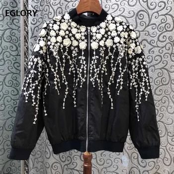 

High Quality Jacket 2019 Autum Casual Zipper Coats Women Appliques Embroidery Long Sleeve Loose Tops Coat Jackets Ladies Outwear