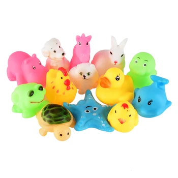 

13Pcs Lovely Kawaii Toy Mixed Animals Colorful Soft Rubber Float Squeeze Sound Squeaky Bathing Toys For Children Baby
