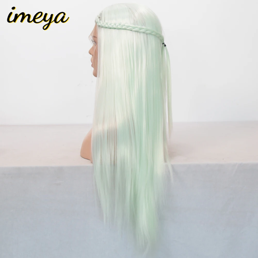 Imeya шелковистые прямые 150% плотность светильник зеленый синтетический парик на кружеве термостойкие парики с натуральной частью парик для женщин