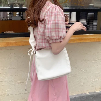 

Thick strap drawstring soft leather large volume pleated bag for women 2020 new Ins versatile bag single-shoulder cross-body bag