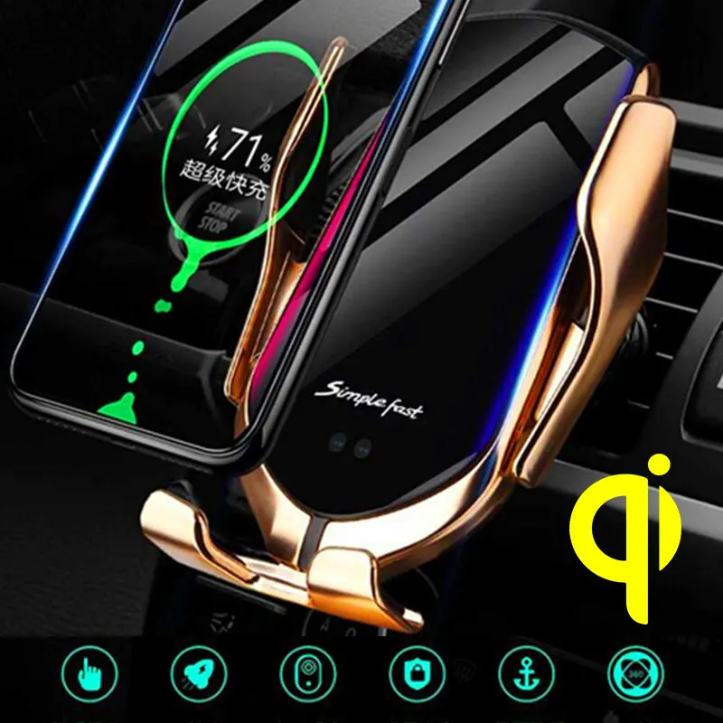 

Car Phone Holder Automatic Clamping Wireless Charging Car charger Holder Mount Air Vent for iPhone Xs Max XR Samsung Fast Charg