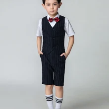 YuanLu костюмы для мальчиков, жилет с коротким рукавом, костюмы для свадеб, вечерние костюмы для малышей с рисунком пианино, приталенная куртка в черную полоску, летняя одежда