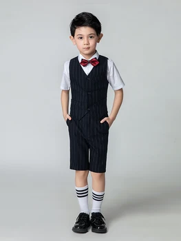 

YuanLu Boys Suits Short Sleeve Vest Suits for Weddings Party Piano Baby Dress Jacket Black Strips Slim Fit Summer