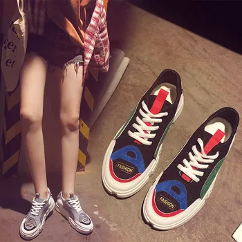 

Brand sneakers spring autumn canvas+PU breathable color matching flat running shoes thick bottom walking dad shoes MM-90