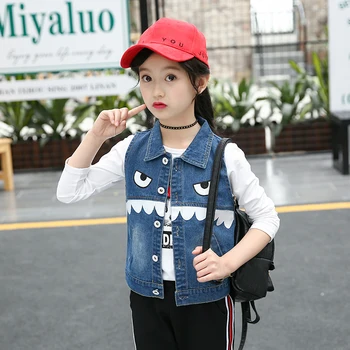 

Girls Cowboy Vest Sleeveless Monster Jackets for Kids Children Outerwear 4 8 12 Years Kids Vest Denim Coat Girl Denim Waistcoat