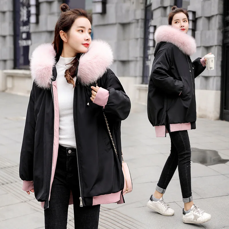 

Long Sleeve Cotton-padded Clothes Pocket 2018 Winter Fashion Comfortable Simple Cool Solid Color Mid-length