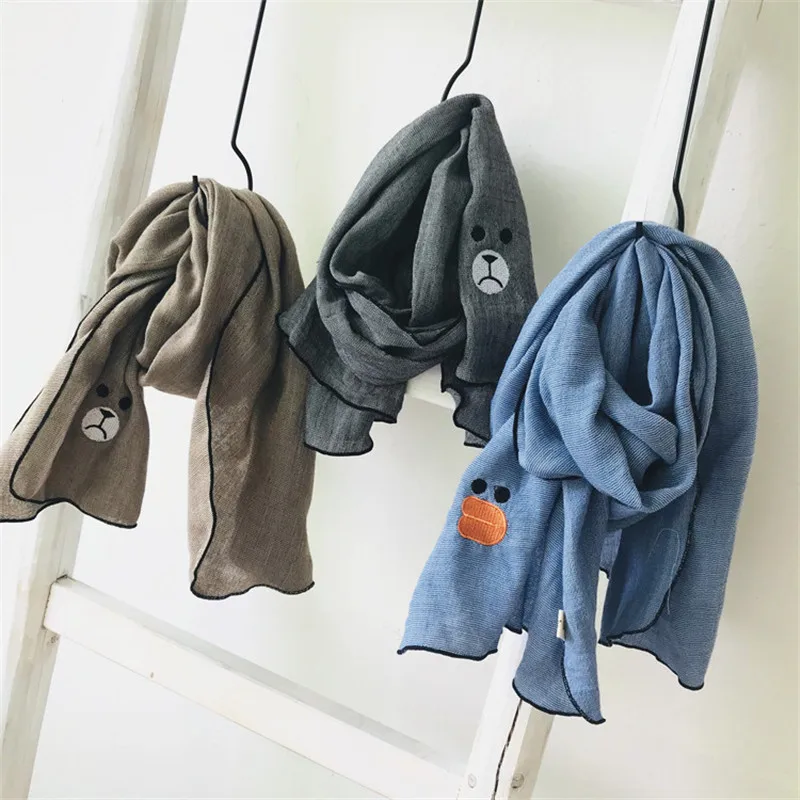 

Korea Handmade Cotton Linen Cartoon Embroidery Kids Children Girl Scarf Wrap Shawl Fall Winter Apparel Accessories-OZKSF011C5