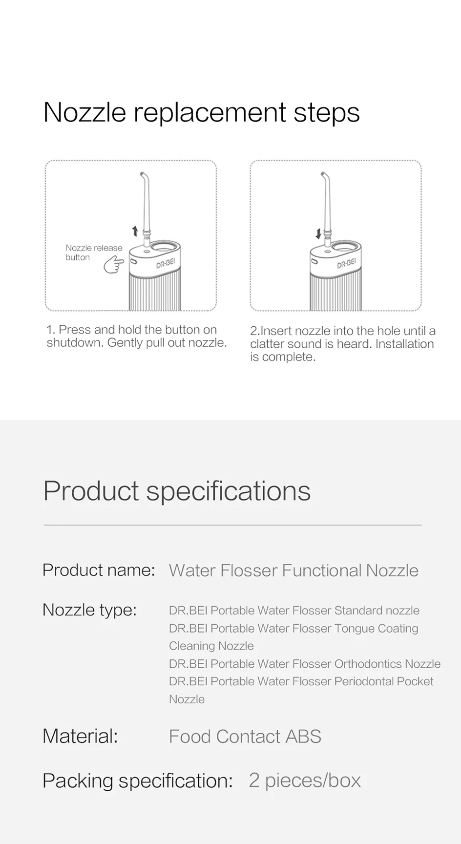 Raspador de Língua Tipos para f3 Xiaomi Youpin Oral Irrigator Limpeza Substituição 4 Gf3 Dental Punch Bocais 2 Pçs Incluído Dr. Bei 9 Cheap Irrigadores orais