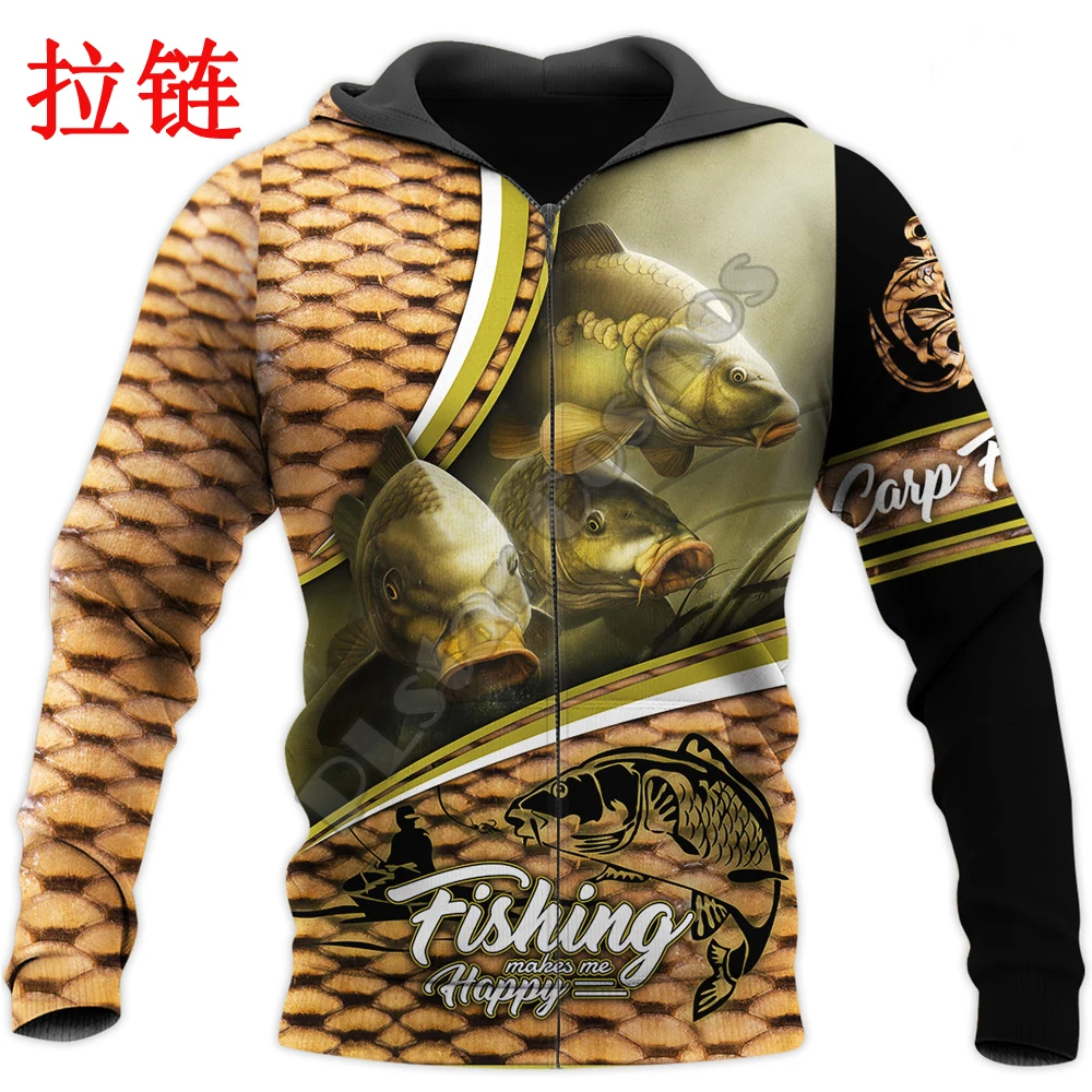 Carp Fishing Pattern 3D All Over Printed Mens Autumn Hoodie Sweatshirt Unisex Streetwear Casual Zip Jacket Pullover KJ609