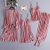 Lady Sexy Kimono Bathrobe Gown 4PCS Robe Suit 2022 New Sleepwear Nightgown Soft Velour Nightdress Sexy Intimate Lingerie ► Photo 2/4