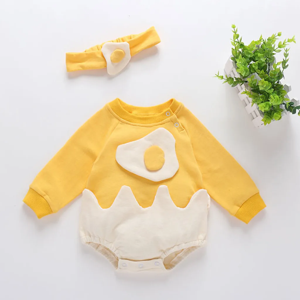 

Baby clothes 3M-2years Cute Cartoon style 2PC autumn winter warm New arrival children's pouch egg romper + exquisite hair band