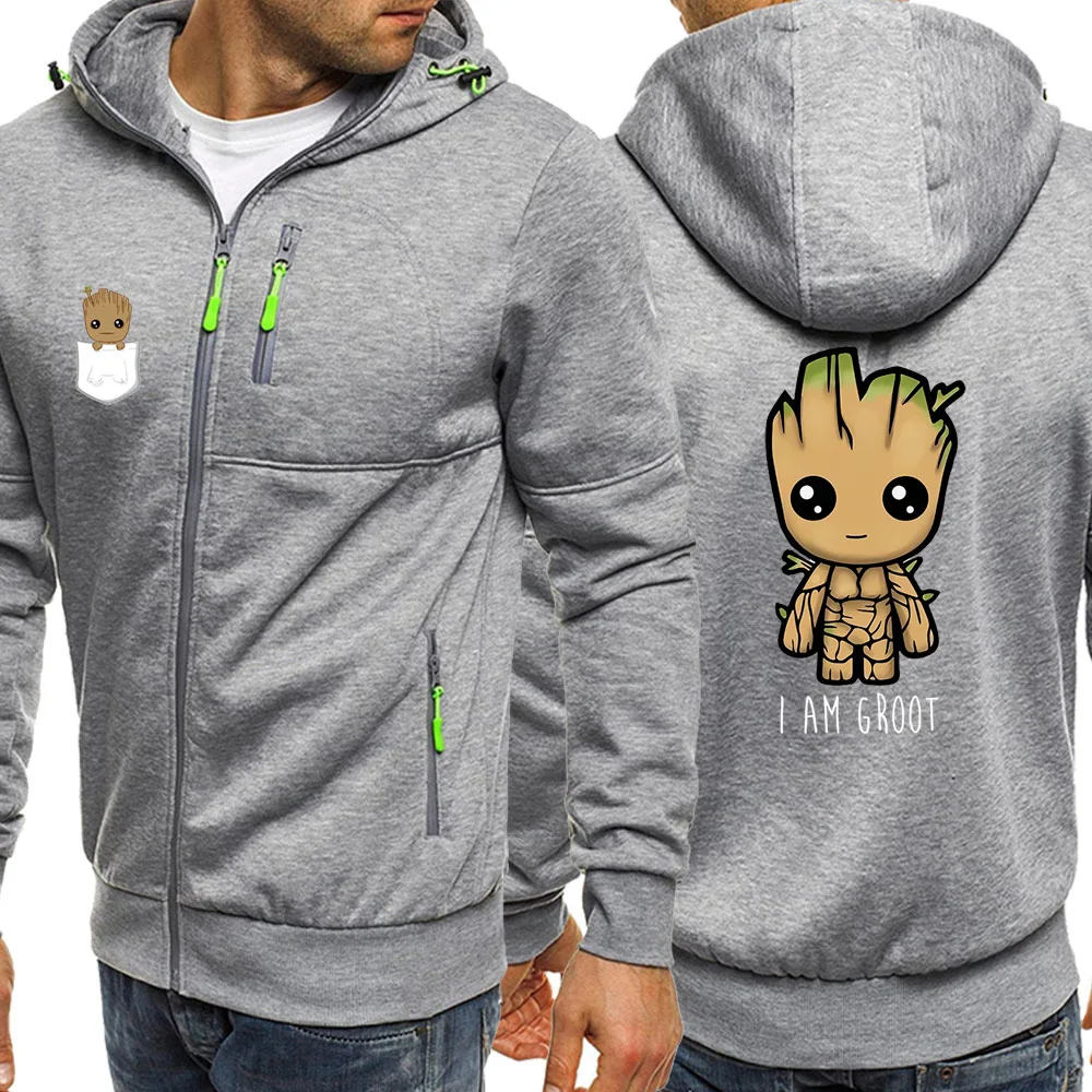 Мужская спортивная одежда с капюшоном, осенняя, горячая Распродажа, I Am Groot Guardians Of The Galaxy, повседневная куртка с капюшоном на молнии, Мужское пальто, толстовка