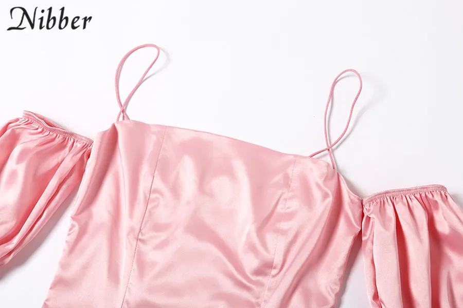 Nibber осень французская Романтика вечерние ночь на шнуровке облегающее платье для женщин розовый белый элегантное платье с открытыми плечами Клубное платье mujer
