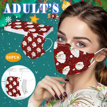

Fast Delivery 10PCS Christmas Adult Disposable Dust-Proof Protective Cartoon Printing Mask Face Mask Industrial 3Ply Ear Loop#9